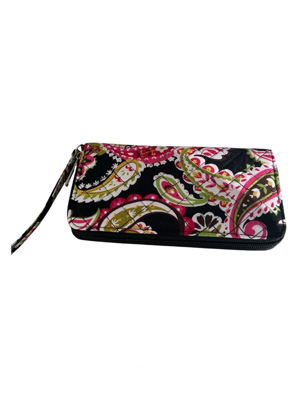 Vera Bradley Quilted Cotton Zip-Around Wristlet Wallet Retired Pink/Green Paisle